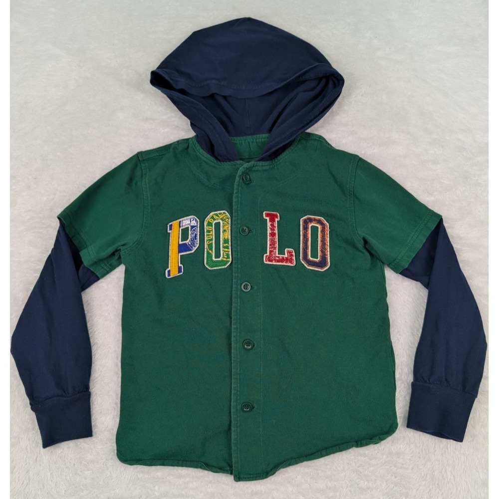 Polo Ralph Lauren Youth S Hoodie Green/Blue‎ Button Front Multicolor SpellOut